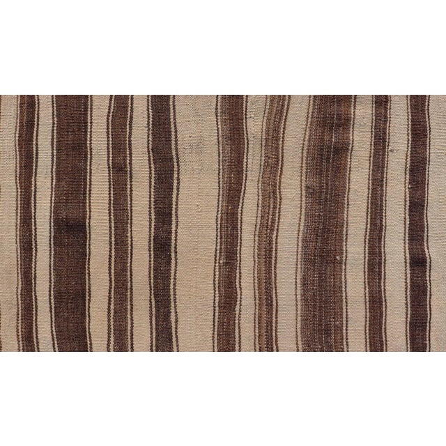 Mid 20th Century Vintage Turkish Kilim Rug in Ivory and Deep Brown Striped Design For Sale - Image 5 of 10