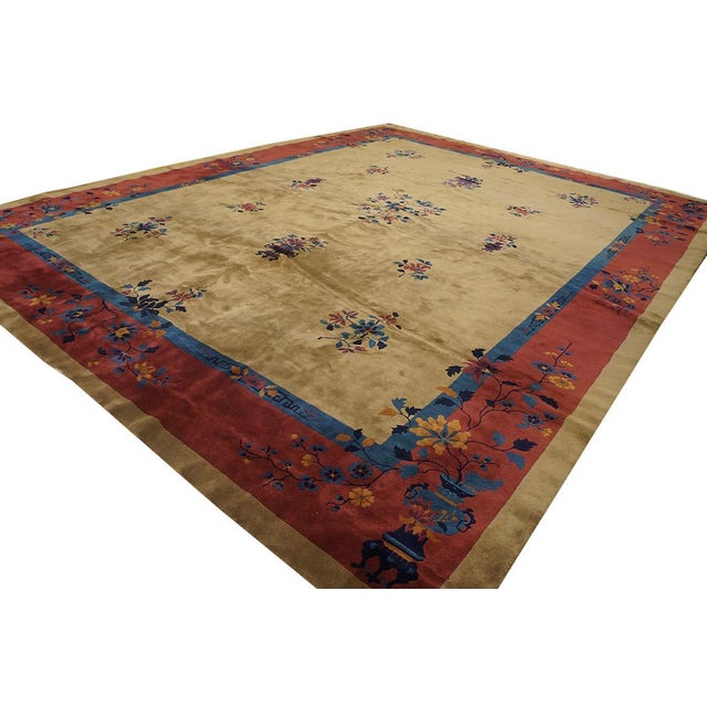Chinese Extraordinary Antique Chinese Manchester Quality Peking Rug in a Tan-Sand Background Color For Sale - Image 3 of 6