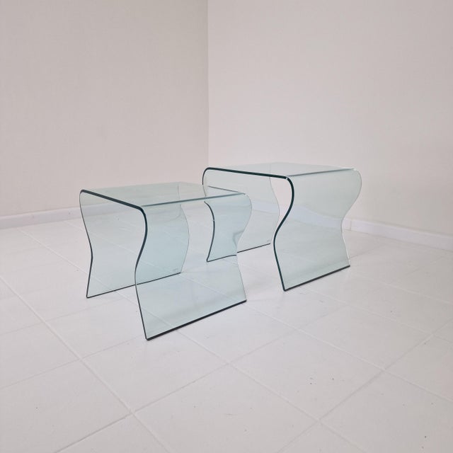 Tango Glass Nesting Table Set by Fabio Di Bartolomei for Fiam Italia, Set of 2 For Sale - Image 11 of 15