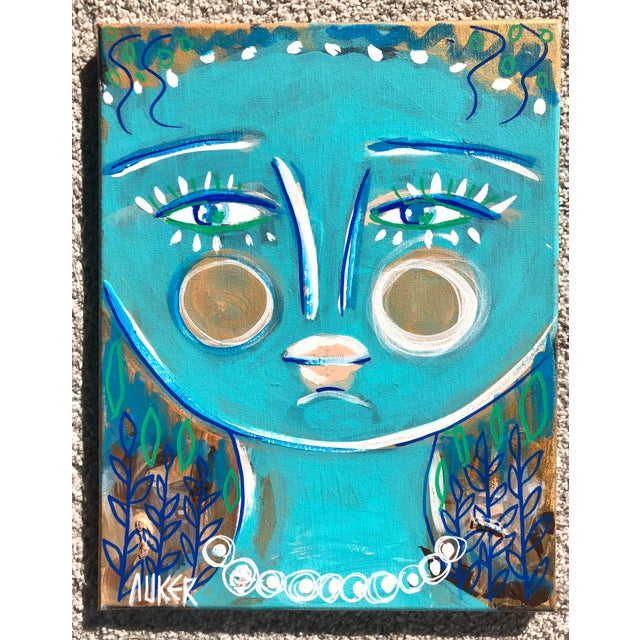 Contemporary Contemporary Artwork by CL Auker, “Turquoise Face” Painting on Canvas For Sale - Image 3 of 7