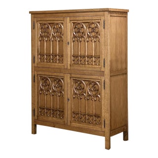 Antique French Gothic Four Door Cabinet For Sale