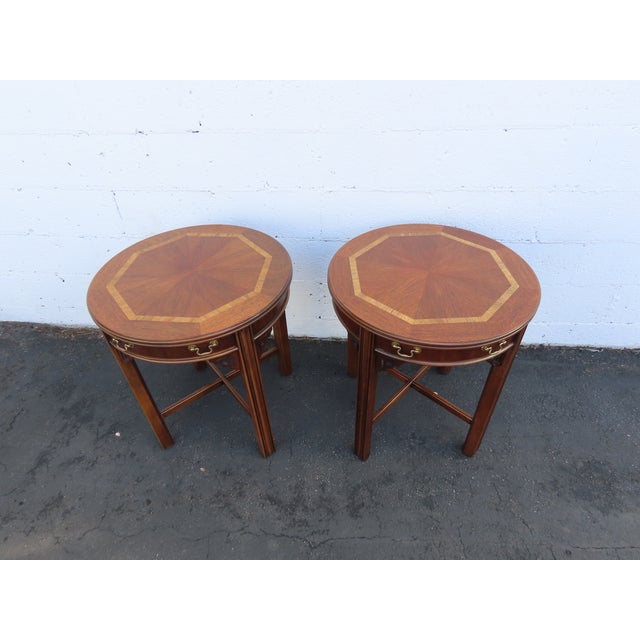 Lane Hollywood Regency Inlay Side End Tables a Pair 3739 For Sale - Image 17 of 18
