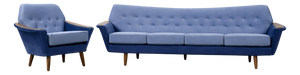 Mid-Century Scandinavian Modern Blue Velvet Living Room Set from Holm Fabriker AB, 1960s, Set of 2