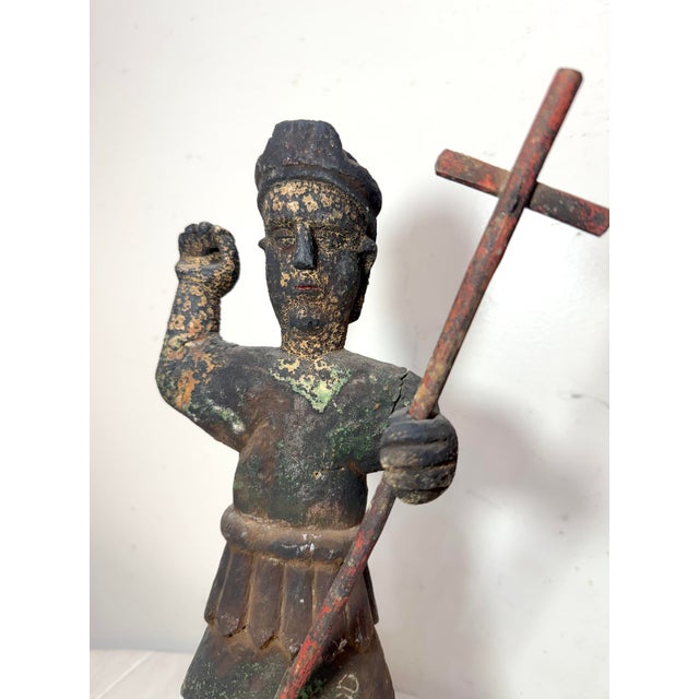 Figurative Large Antique 1600's Hand Carved Saint San Miguel Santos Religious Sculpture For Sale - Image 3 of 14