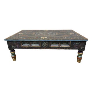 Vintage Hand Painted Rustic Folk Art Coffee Table For Sale