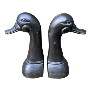 1960s Patina Brass Duck Bookends - a Pair For Sale