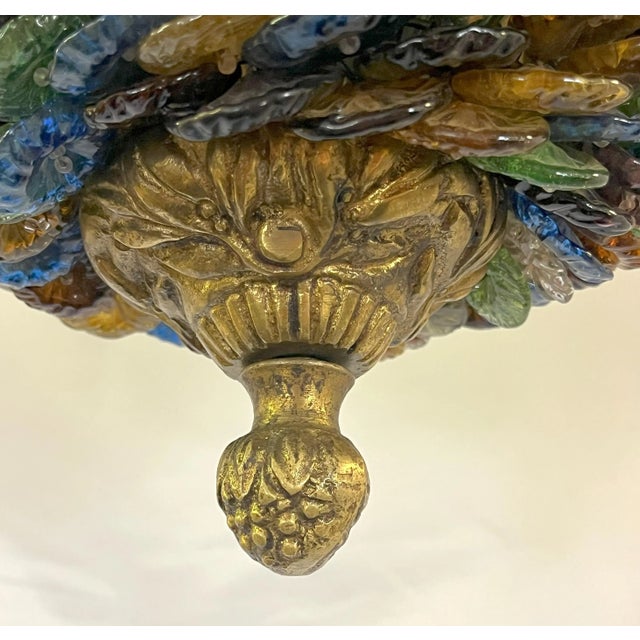 Metal Vintage Neoclassical Art Deco Murano Glass Multicolor Rosette Chandelier For Sale - Image 7 of 12