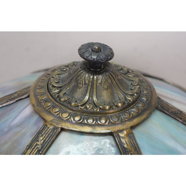 Antique Victorian Aesthetic Arts Nouveau Stained Slag Glass Parlor Lamp 25" For Sale - Image 14 of 17