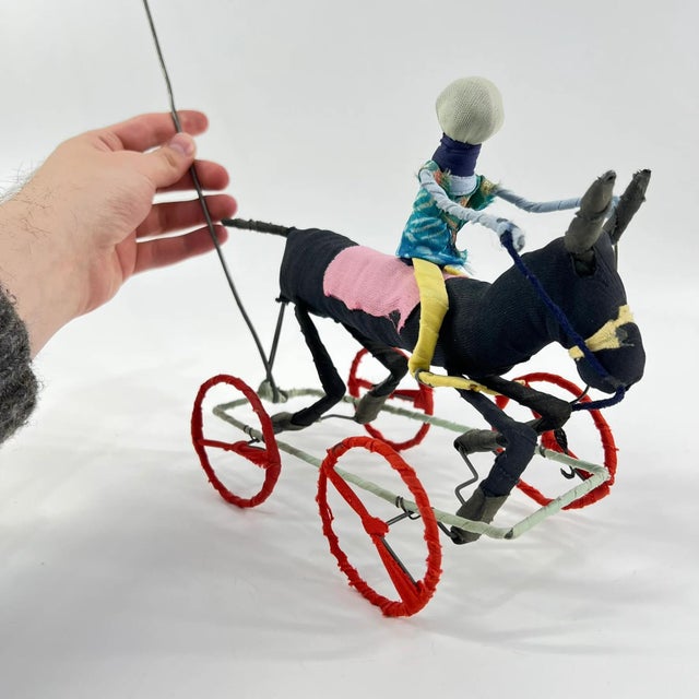 Early 20th Century Early 20th Century Vintage African Wire Push Toy Galimoto Bicycle with Moving Horse MATTER COLLECTION For Sale - Image 5 of 7