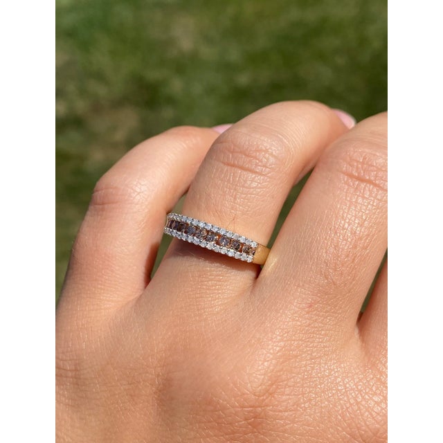 The Frink: Brown and White Diamond Stackable Band in Yellow Gold For Sale - Image 10 of 10