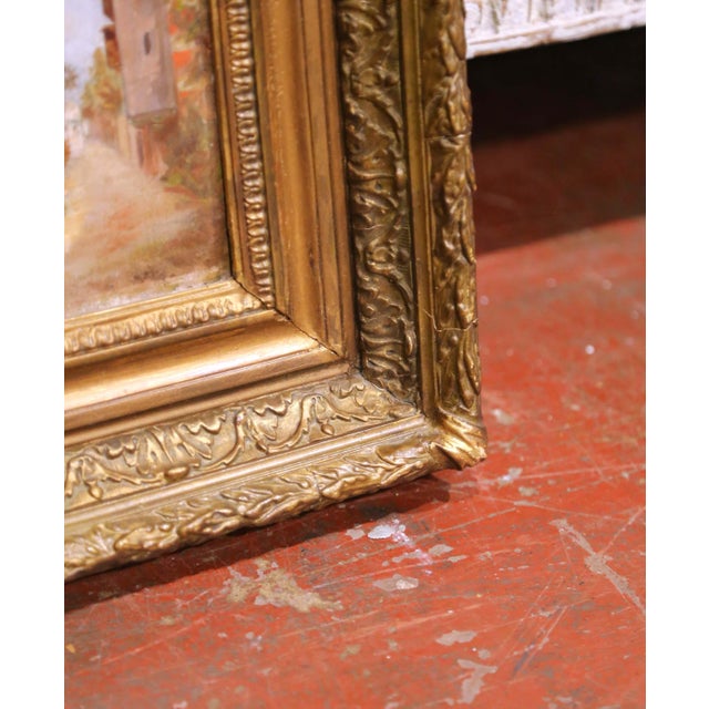 Mid-19th Century French Street Scene Oil on Board Painting in Carved Gilt Frame For Sale In Dallas - Image 6 of 7