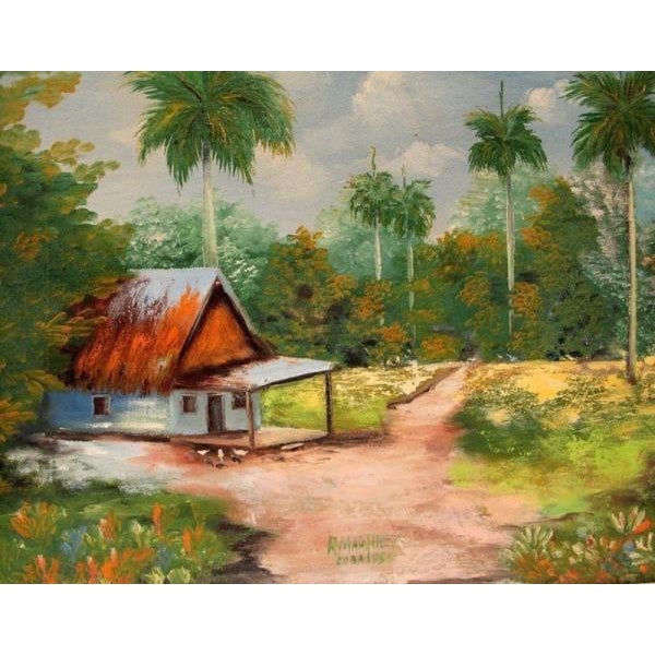 1950s Vintage "Sans Titre" Cuban Landscape Oil Painting on Canvas by R