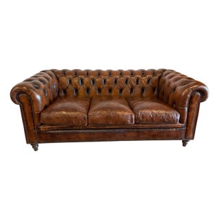 Vintage Cognac Brown Leather Chesterfield Sofa, 1990s For Sale
