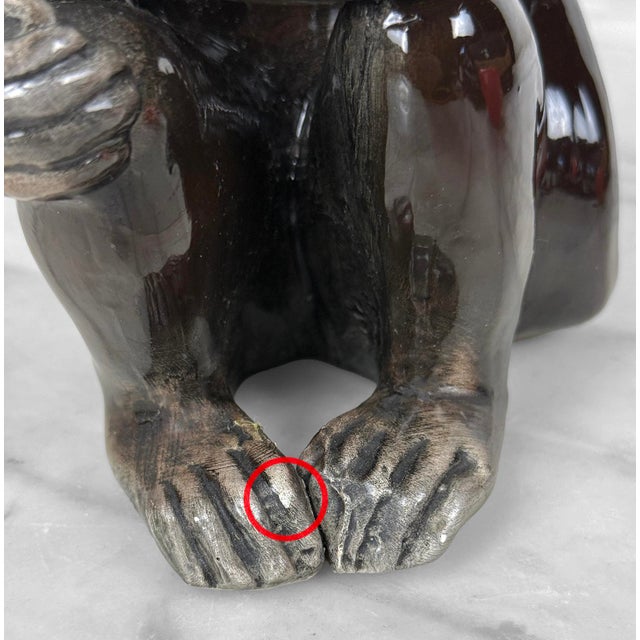 Black Mid-Century Japanese Porcelain Monkey Holding Banana Sculpture For Sale - Image 8 of 9