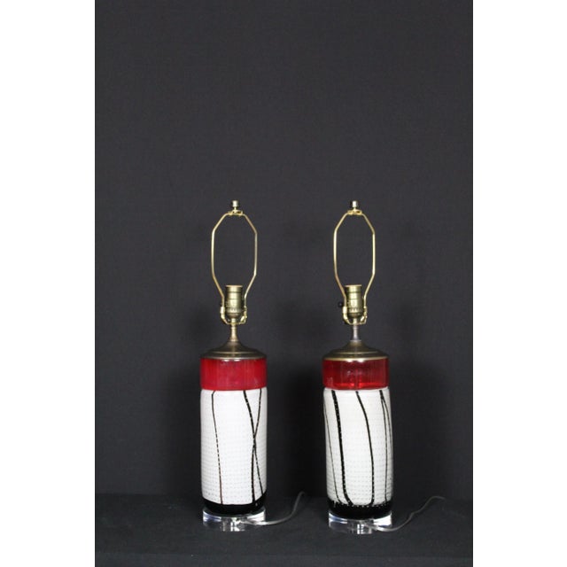 Glass Mid 20th Century F. Fabbian Style Murano Lamps - a Pair For Sale - Image 7 of 13