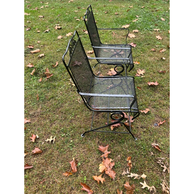 American Attributed Pair of Beautiful Wrought Iron Woodard Rockers For Sale - Image 3 of 3