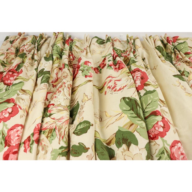 Cream Late 20th Century Custom Made Floral Curtain Panels - A Pair For Sale - Image 8 of 10
