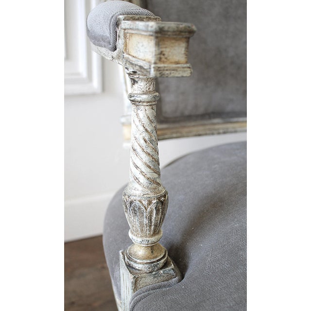 White 19th Century Painted and Upholstered Louis XVI Style Open Arm Fauteuils - a Pair For Sale - Image 8 of 13