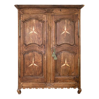 Early 19th Century French Louis Xv Style Armoire or Wardrobe with Star Shaped Inlays For Sale