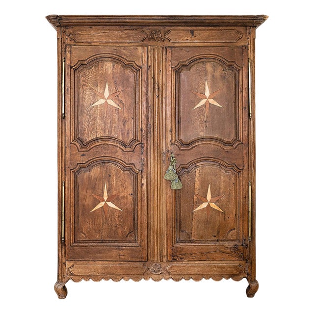 Early 19th Century French Louis Xv Style Armoire or Wardrobe with Star Shaped Inlays For Sale