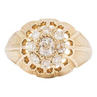 Antique Victorian 18k Yellow Gold 0.56ct Old Cut Diamond Cluster Engagement Ring, Size 5.5 For Sale