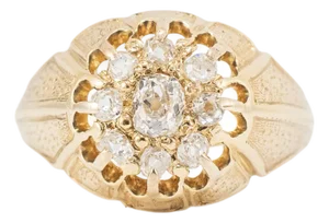 Antique Victorian 18k Yellow Gold 0.56ct Old Cut Diamond Cluster Engagement Ring, Size 5.5