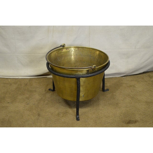 Antique Hammered Brass Kindling Bucket W/ Iron Stand Chairish