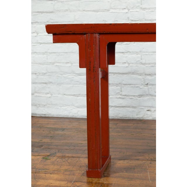 19th Century Chinese Qing Dynasty Period Red Lacquer Console Altar Table For Sale - Image 12 of 13