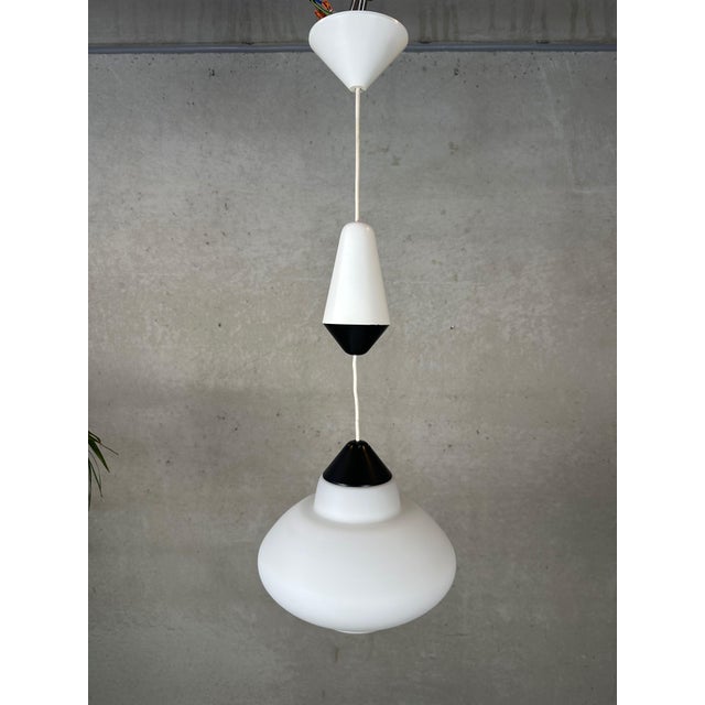 Vintage Opaline Pendant Lamp by Louis Kalff for Philips, 1970s For Sale - Image 11 of 12