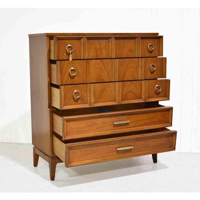 1960s 1960s Mid Century Modern Walnut Highboy Dresser by Dixie Furniture For Sale - Image 5 of 14
