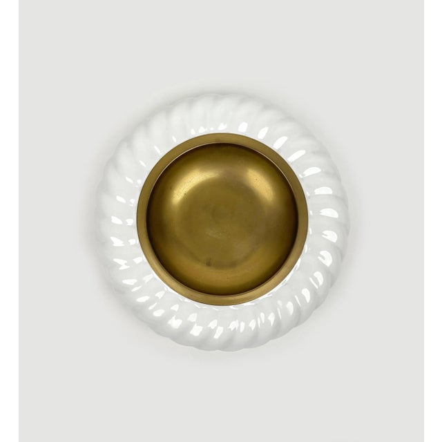 Italian Ashtray in White Ceramic and Brass by Tommaso Barbi, 1970s For Sale - Image 4 of 12
