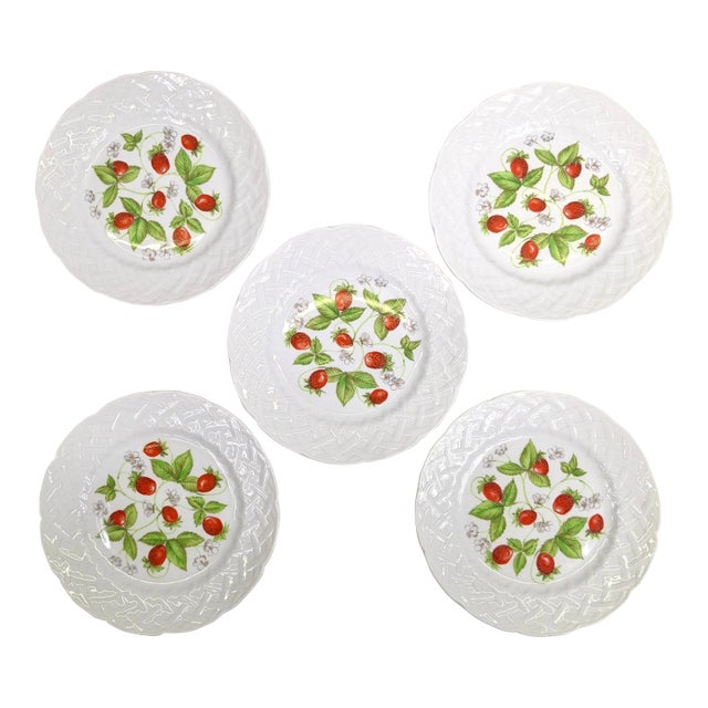 Set of 5 Limoges Porcelain Strawberry Plates For Sale