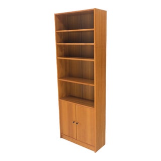 Tall Danish Teak Mid-Century Modern Bookcase Adjustable Shelves 2 Door Compartme For Sale
