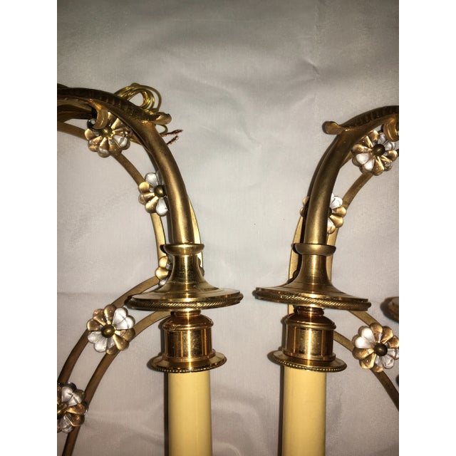 Louis XVI Style Harp Back Bronze Wall Sconces - A Pair For Sale - Image 4 of 10