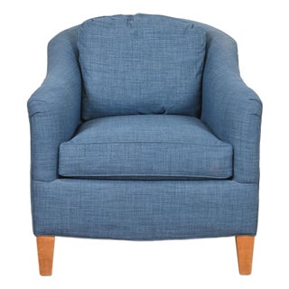 Smith Brothers Contemporary Blue Tweed Upholstered Lounge Chair For Sale