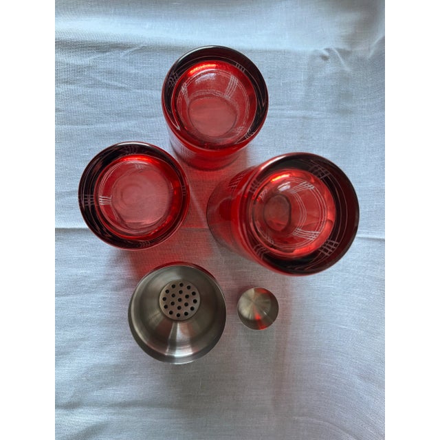 Mid 20th Century Vintage Art Deco Ruby Glass Cocktail Shaker Set For Sale - Image 5 of 7