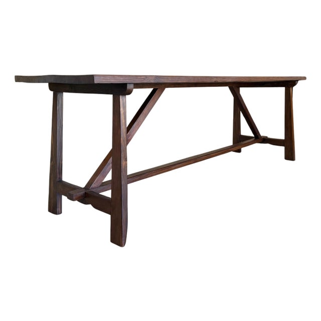 19th Large Spanish Dining or Desk Table with Carved Legs and Wood Stretcher For Sale