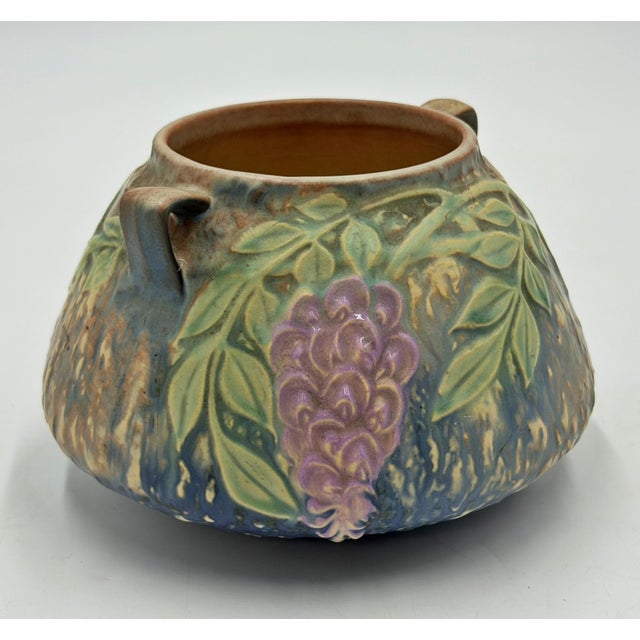 Art Deco Roseville Wisteria Blue Matte Art Pottery Two-Handled Vase, 1930s For Sale - Image 3 of 14