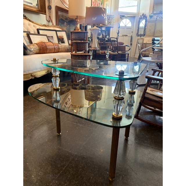 1960s Pair of Goran Belgium Two Tier Glass Side Tables For Sale - Image 4 of 4