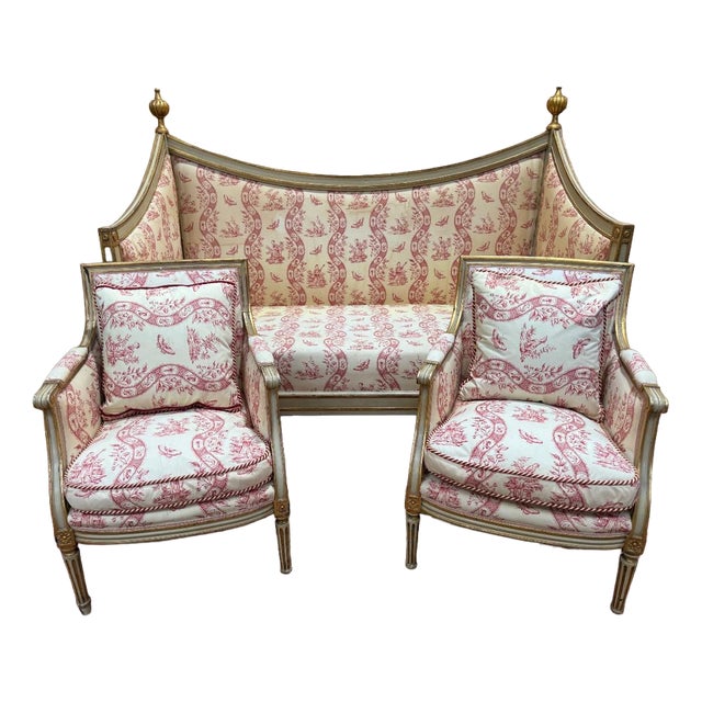 Louis XVI Salon in Rechambered Wood, Set of 3 For Sale