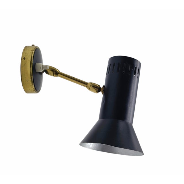 Black Metal and Brass Wall Lamp from Stilnovo, Italy, 1950s For Sale - Image 11 of 11