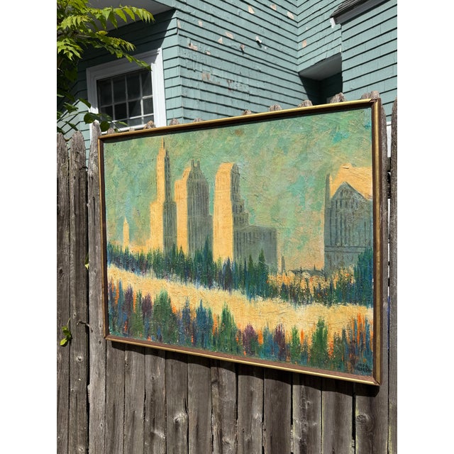 Expressionism Vintage Veda Walsh Signed Original Cityscape Oil Painting For Sale - Image 3 of 12