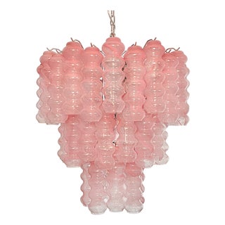 Large Pink Murano Glass 3-Tier Tube Chandelier, 1990s For Sale