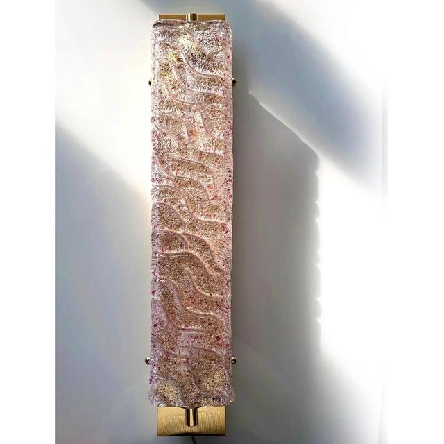Contemporary rectangular wall sconce made in clear and ametista “graniglia” murano glass wall sconces- set of two the...