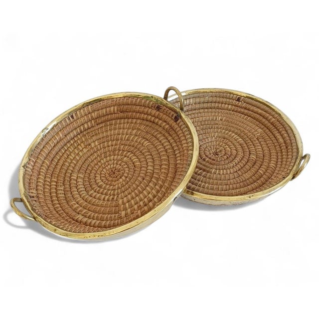 Gabriella Crespi Mid-Century Italian Rattan and Brass Baskets, 1970s, Set of 2 For Sale - Image 4 of 18