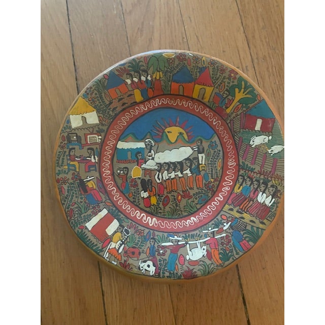 1990s Talavera Terra Cotta Mexican Folk Art Plates- Set of 10 For Sale - Image 11 of 12