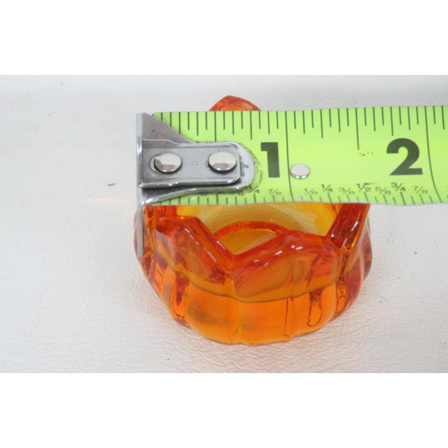 Mid 20th Century Flower Shaped Glowing Orange Glass Tealight Holder Small Petal Ring Dish 4946b For Sale - Image 5 of 13
