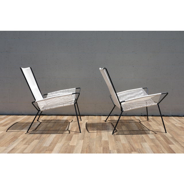 White Vintage Pair of Iron and Rope Lounge Chairs | Mid Century Modern Sculptural Accent Chairs For Sale - Image 8 of 18