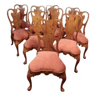 Queen Anne Walnut Dining Chairs, Set of 10 For Sale