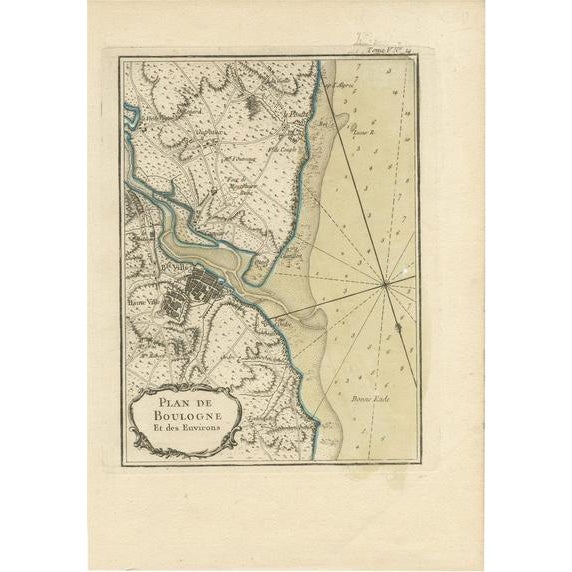 Antique Map of the Region of Boulogne-Sur-Mer by Bellin, 1764 For Sale - Image 6 of 6